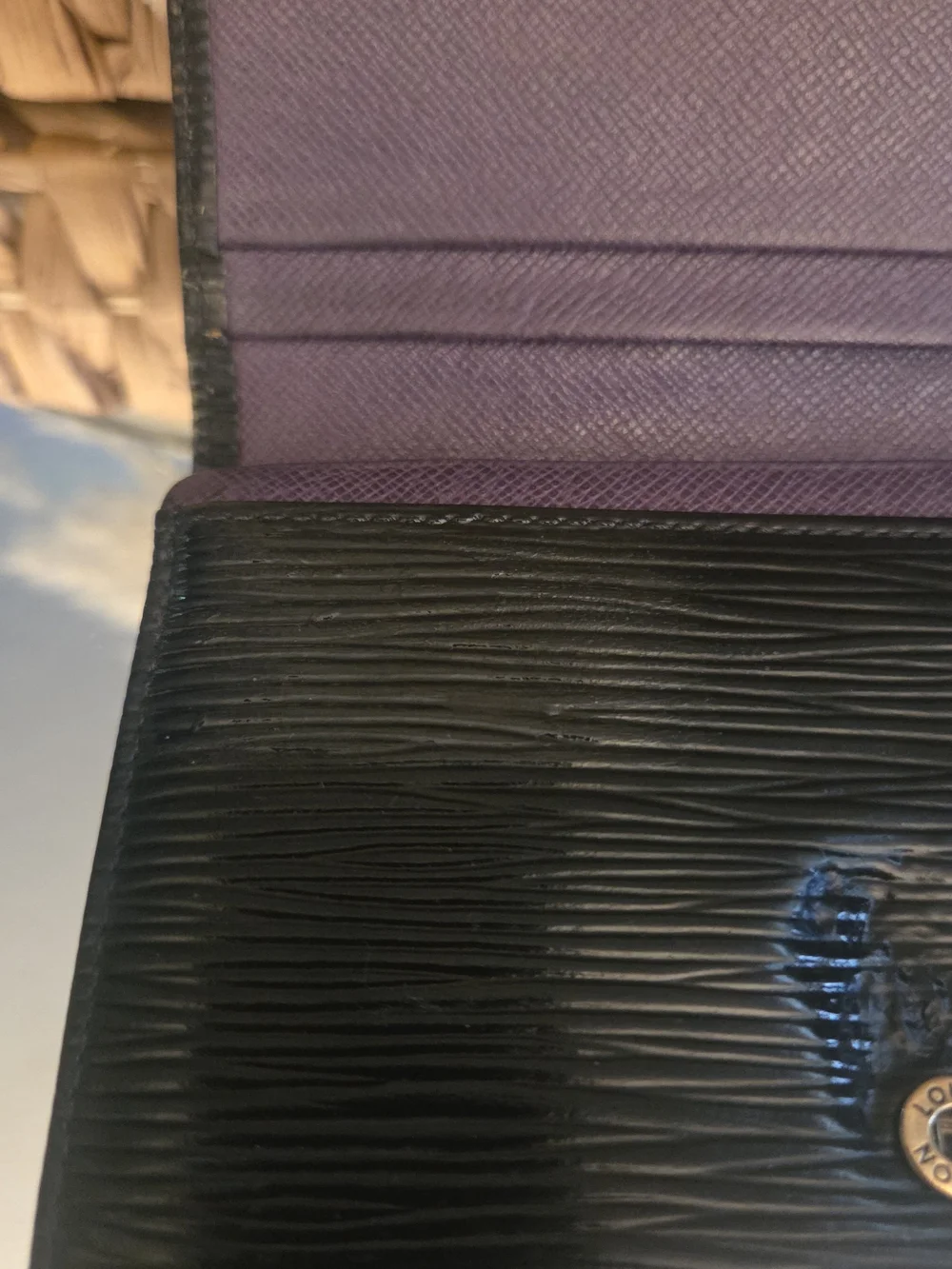 Louis Vuitton Vintage 97 Black Epi Leather Wallet Purple Interior